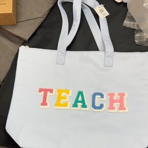 Light Blue 'TEACH' Embroidered Tote Bag
